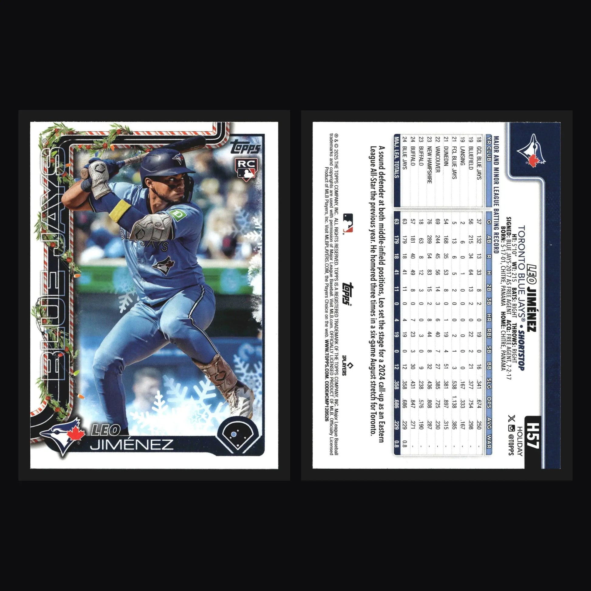 2025 Topps Holiday #H57 Leo Jimenez Toronto Blue Jays RC