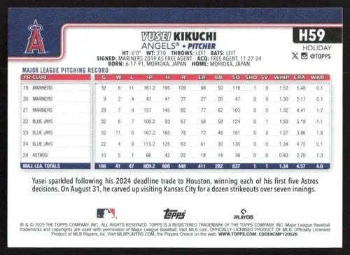 2025 Topps Holiday #H59 Yusei Kikuchi NM-MT Angels ID:80564 - Baseball Card Single