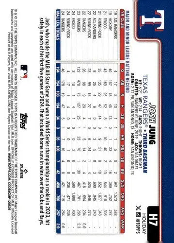 2025 Topps Holiday #H7 Josh Jung NM-MT Rangers ID:79828 - Baseball Card Single