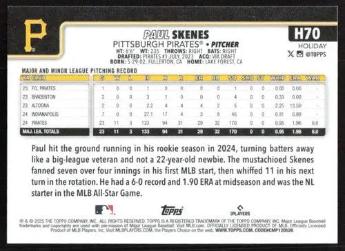 2025 Topps Holiday #H70 Paul Skenes NM-MT Pirates ID:80568 - Baseball Card Single