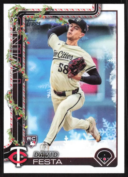 2025 Topps Holiday #H78 David Festa NM-MT RC Rookie Minnesota Twins Baseball Card - Baseball Card Single