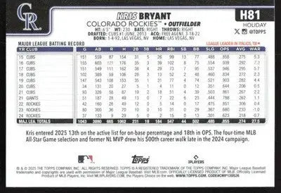 2025 Topps Holiday #H81 Kris Bryant NM-MT Rockies ID:80571 - Baseball Card Single