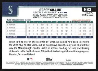 2025 Topps Holiday #H83 Logan Gilbert NM-MT Mariners ID:79885 - Baseball Card Single