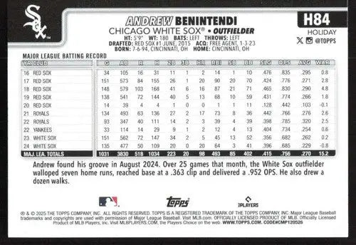 2025 Topps Holiday #H84 Andrew Benintendi NM-MT White Sox ID:79886 - Baseball Card Single