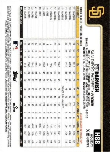 2025 Topps Holiday #H88 Yu Darvish NM-MT Padres ID:79890 - Baseball Card Single