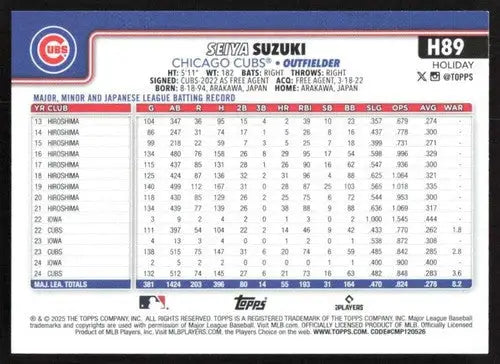 2025 Topps Holiday #H89 Seiya Suzuki NM-MT Cubs ID:79891 - Baseball Card Single