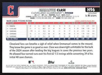 2025 Topps Holiday #H96 Emmanuel Clase NM-MT Guardians ID:79896 - Baseball Card Single