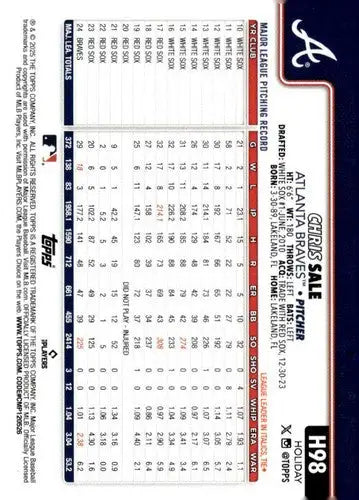 2025 Topps Holiday #H98 Chris Sale NM-MT Braves ID:79897 - Baseball Card Single