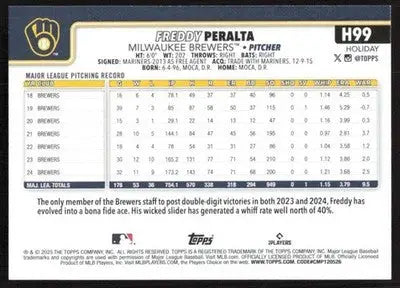 2025 Topps Holiday #H99 Freddy Peralta NM-MT Brewers ID:79898 - Baseball Card Single