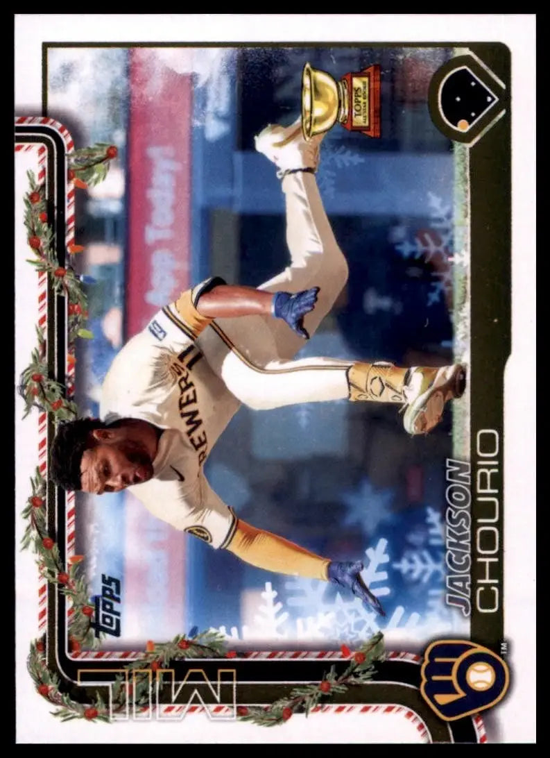 2025 Topps Holiday Jackson Chourio #H182 Milwaukee Brewers Baseball Card MLB - Trading Cards
