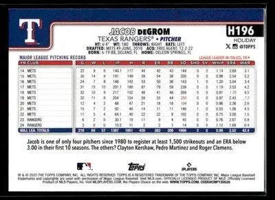 2025 Topps Holiday Jacob deGrom #H196 Texas Rangers - Baseball Card Single