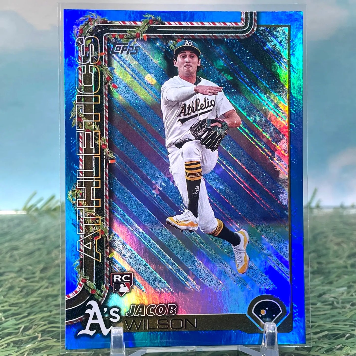 2025 Topps Holiday Jacob Wilson Blue Metallic Glitter Holiday Rookie #H4 KM16 - Baseball Card Single