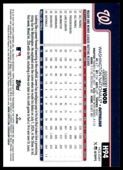 2025 Topps Holiday James Wood Rookie #H94 Washington Nationals Baseball Card MLB
