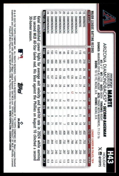 2025 Topps Holiday Ketel Marte #H43 Arizona Diamondbacks Baseball Card MLB Sport - Baseball Card