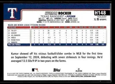 2025 Topps Holiday Kumar Rocker #H148 RC Texas Rangers