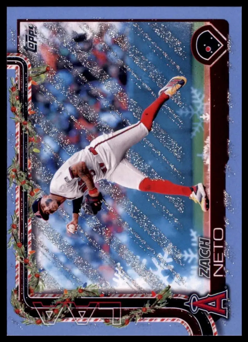 2025 Topps Holiday Light Blue Glitter Zach Neto #H149 Los Angeles Angels Card - Baseball Card Single