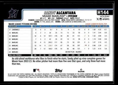 2025 Topps Holiday Sandy Alcantara #H144 Miami Marlins