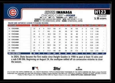 2025 Topps Holiday Shota Imanaga #H123 Green Holiday Plaid Chicago Cubs