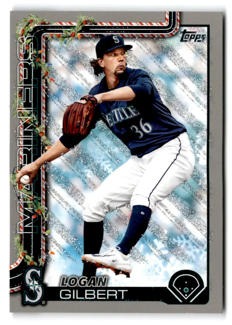 2025 Topps Holiday Silver Glitter H83 Logan Gilbert Seattle Mariners - Baseball Card Single
