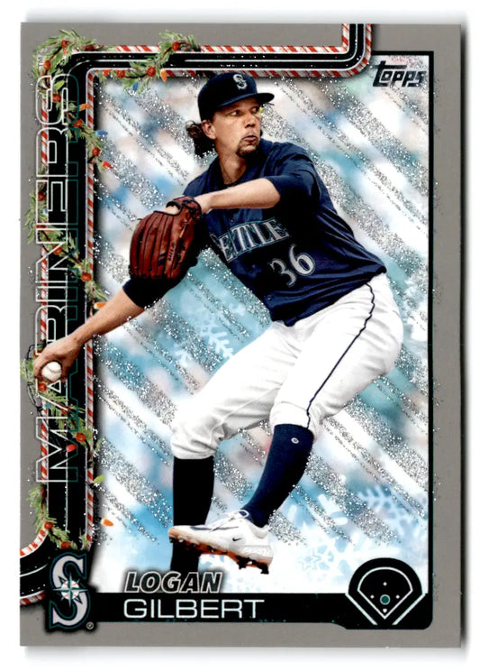2025 Topps Holiday Silver Glitter H83 Logan Gilbert Seattle Mariners - Baseball Card Single