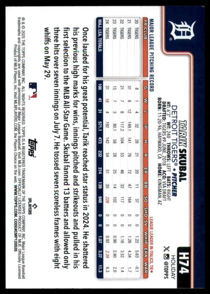 2025 Topps Holiday Tarik Skubal #H74 Detroit Tigers Baseball Card MLB Sports - Baseball Card