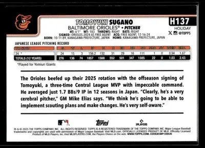 2025 Topps Holiday Tomoyuki Sugano #H137 RC Baltimore Orioles