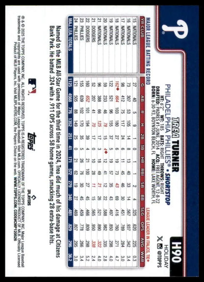 2025 Topps Holiday Trea Turner #H90 Philadelphia Phillies Baseball Card MLB - Baseball Card
