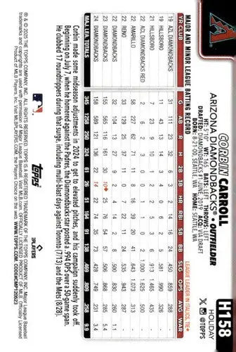 2025 Topps Holiday Variation SP #H158 Corbin Carroll NM-MT Diamondbacks ID:80546 - Baseball Card Single