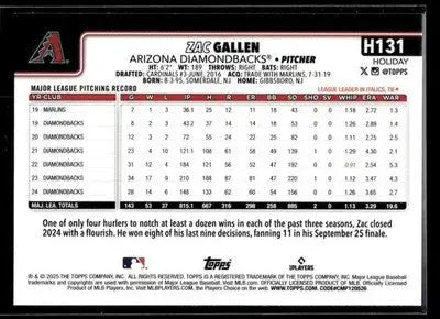 2025 Topps Holiday Zac Gallen #H131 Green Holiday Plaid Arizona Diamondbacks