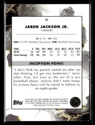 2025 Topps Inception #41 Jaren Jackson Jr Green Parallel Memphis Grizzlies - Basketball Card Single
