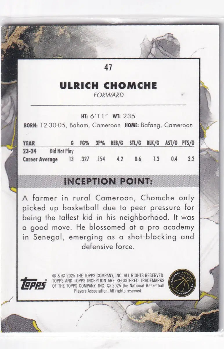 2025 TOPPS INCEPTION #47 ULRICH CHOMCHE GOLD 37/50- TORONTO RAPTORS