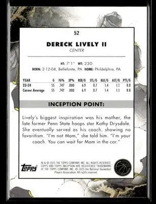 2025 Topps Inception #52 Dereck Lively II - Basketball Card Single