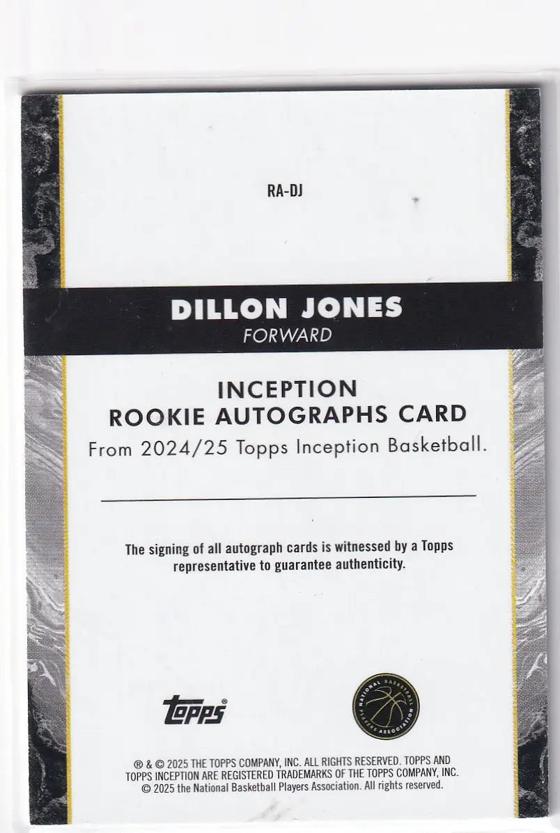 2025 TOPPS INCEPTION #RA-DJ DILLON JONES AUTO /99- OKLAHOMA CITY THUNDER