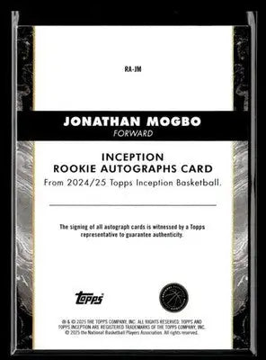 2025 Topps Inception #RA-JM Jonathan Mogbo Rookie Autographs Red #/75 - Basketball Card Single