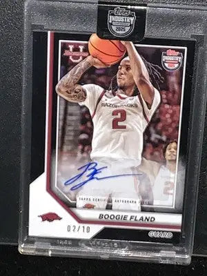 Autographed Boogie Fland basketball card from 2025 Topps Industry Conference Black Parallel Auto