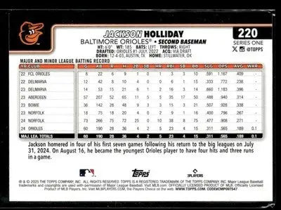 2025 Topps Jackson Holliday #220 Baltimore Orioles