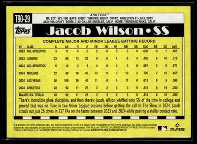 2025 Topps Jacob Wilson #T90-29 1990 35th Anniversary Athletics