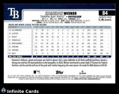 2025 Topps KAMERON MISNER #84 RC [Base] Tampa Bay Rays RC