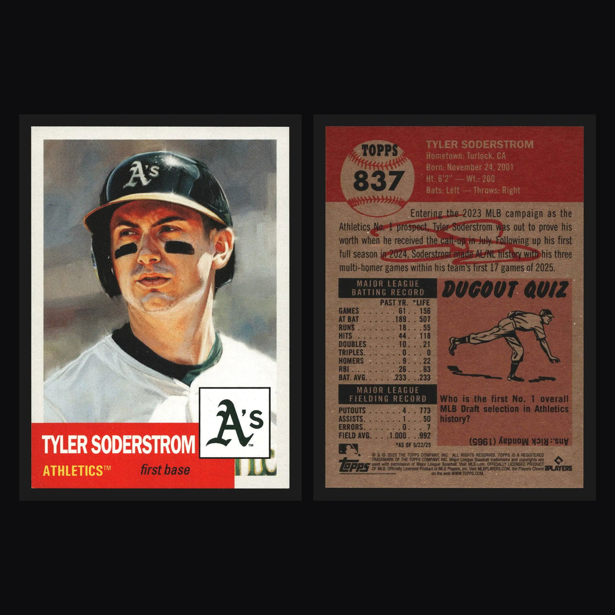 2025 Topps Living Set #837 Tyler Soderstrom Athletics - Baseball Card Single