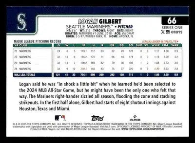 2025 Topps Logan Gilbert #66 Seattle Mariners - Baseball Card Single