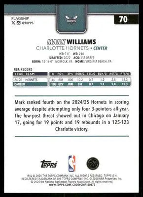 2025 Topps Mark Williams #70 Basketball - Basketball Card Single