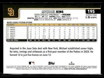 2025 Topps Michael King #195 Sandglitter San Diego Padres