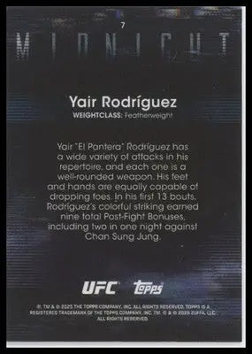 2025 Topps Midnight UFC #7 Yair Rodríguez Moonrise - UFC/MMA Card Single