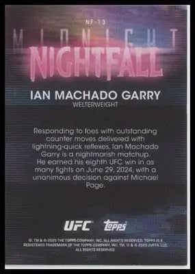 2025 Topps Midnight UFC #NF-13 Ian Machado Garry Nightfall Dusk
