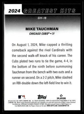 2025 Topps Mike Tauchman #GH-18 2024 Greatest Hits Chicago Cubs