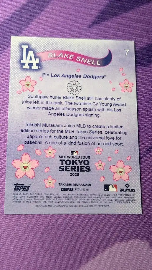 Baseball trading card featuring Blake Snell from 2025 Topps MLB TOKYO SERIES