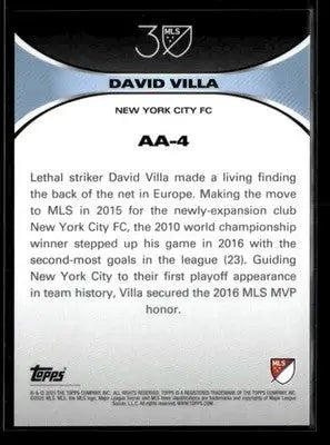 2025 Topps MLS 30th Anniv Collection #AA-4 David Villa Anniversary Accolades - Soccer Card Single