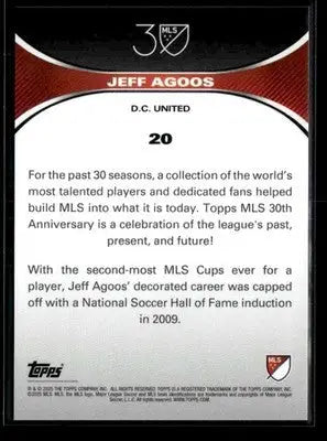 2025 Topps MLS 30th Anniversary Collection #20 Jeff Agoos - Soccer Card Single