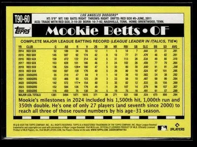 2025 Topps Mookie Betts #T90-60 1990 Topps Baseball 35th Anniversary Dodgers