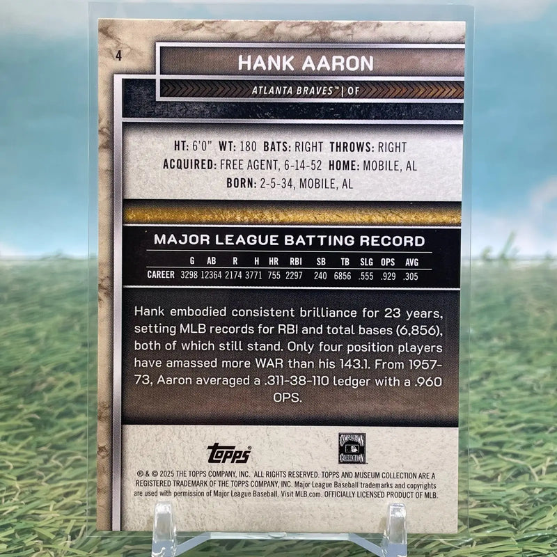 2025 Topps Museum Collection Hank Aaron Base #4 Braves (HOF) - Baseball Card Single